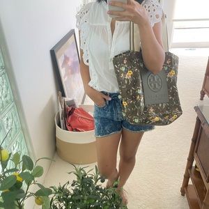 NWT Tory Burch Tote Bag Olive Green Floral